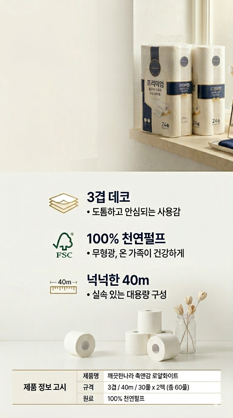 깨끗한나라 촉앤감 로얄화이트화장지 상세 이미지